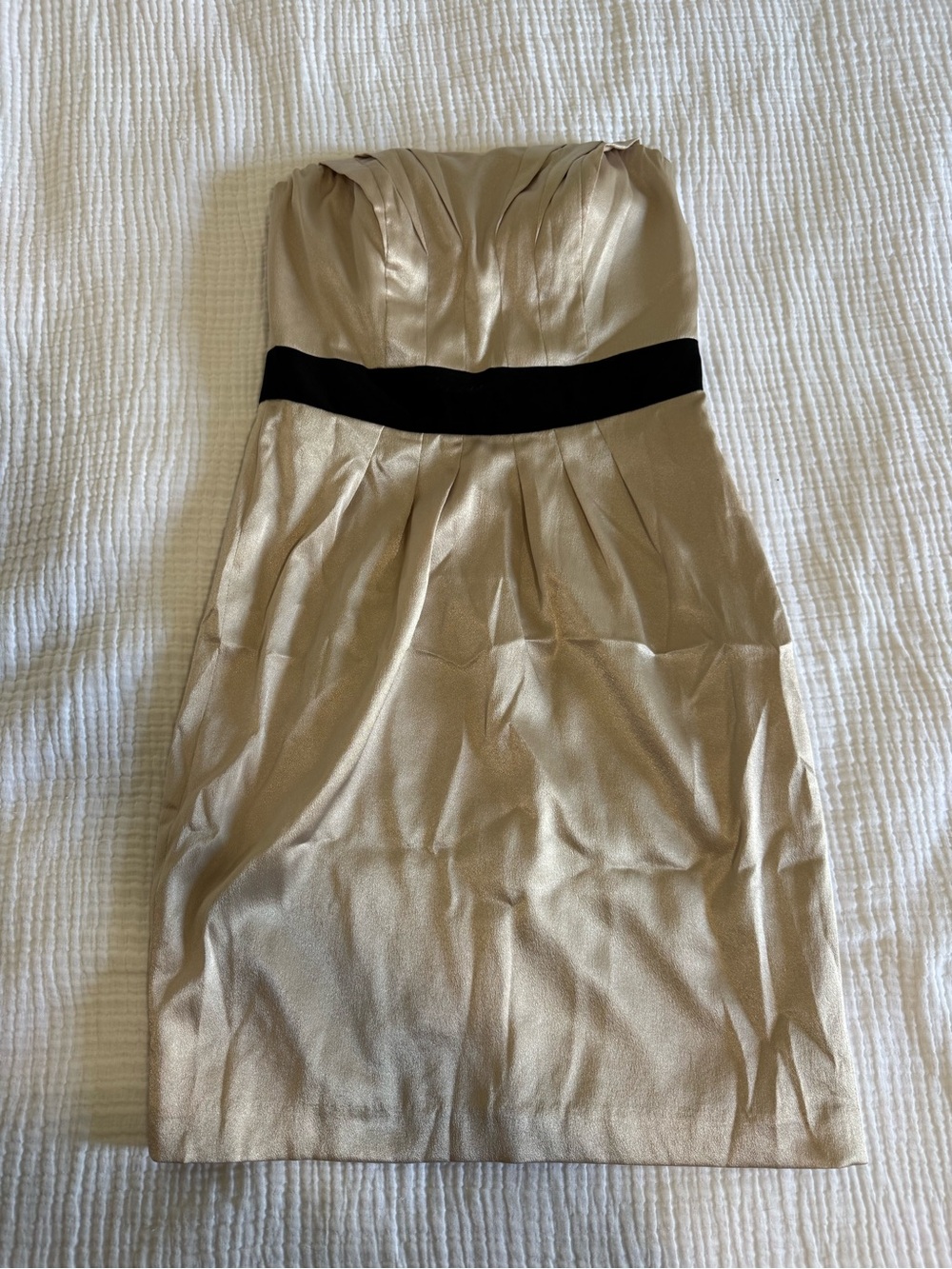 NWT The Limited Metallic Gold Strapless Dress with Black Waistband